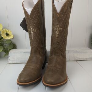 Men's Twisted X Boots Western Diamond Cross Brown Leather Size 9 New In Box